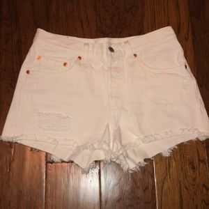 Levi’s distressed white denim shorts